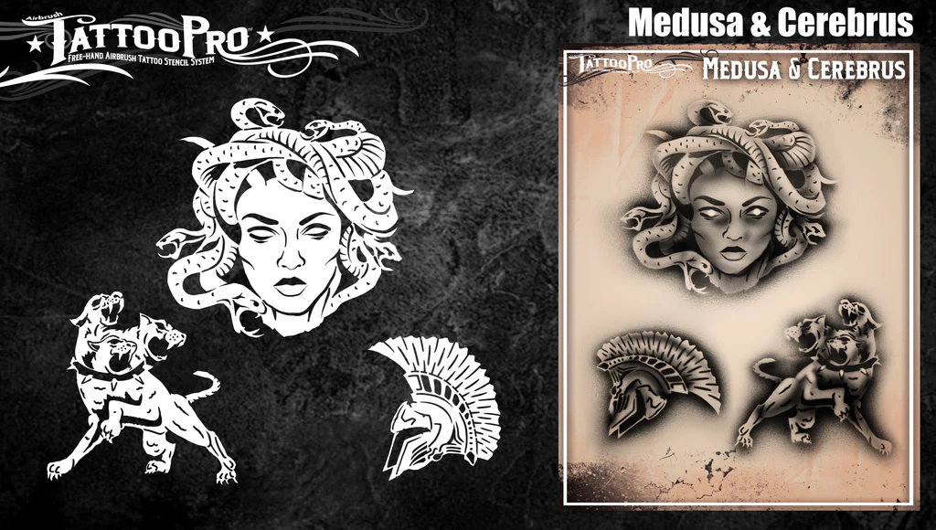 Tattoo Pro™ Wiser's Airbrush TattooPro Stencil – Medusa & Cerebrus 4 Tattoo Pro™ Wiser's Airbrush TattooPro Stencil – Medusa & Cerebrus - Afbeelding 2