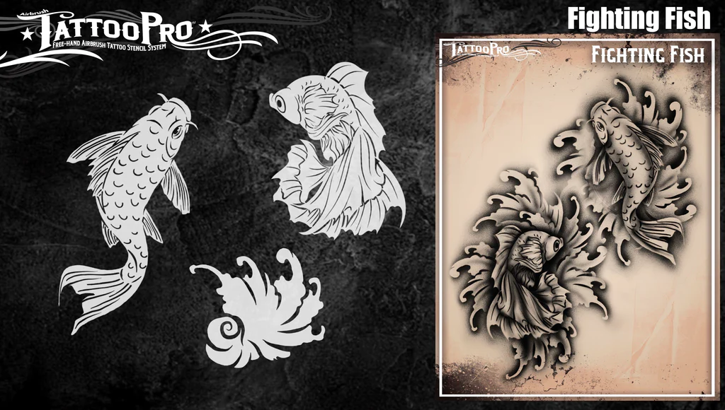 Tattoo Pro™ Wiser's Airbrush TattooPro Stencil – Fighting Fish 4 Tattoo Pro™ Wiser's Airbrush TattooPro Stencil – Fighting Fish - Afbeelding 2