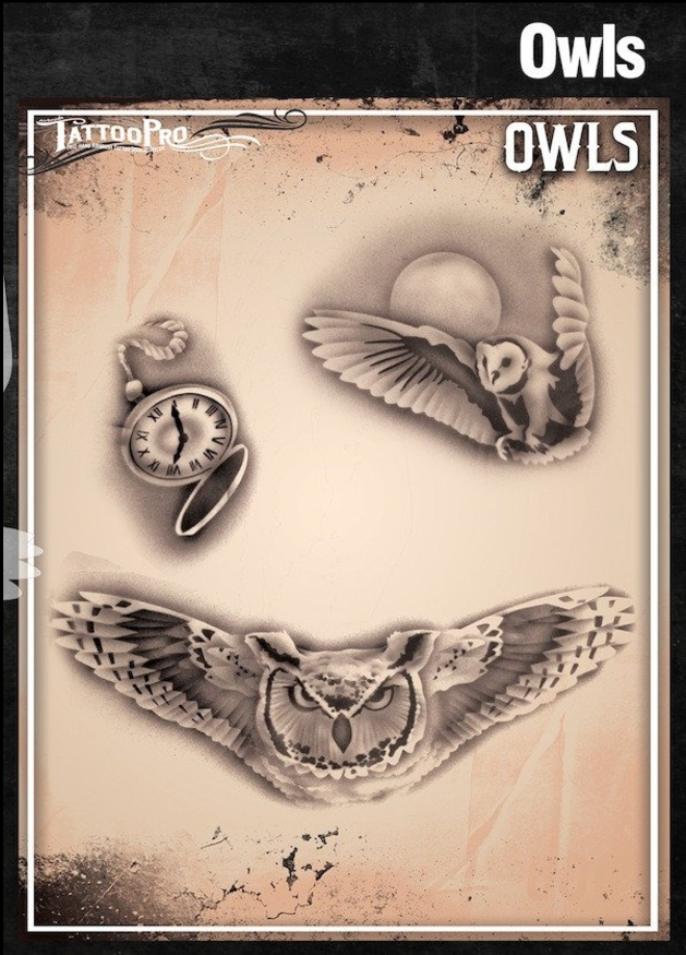 Tattoo Pro™ Wiser's Airbrush TattooPro Stencil – Owls 3 Tattoo Pro™ Wiser's Airbrush TattooPro Stencil – Owls