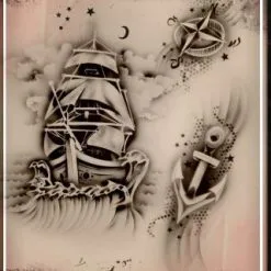 Tattoo Proâ„¢ Wiser's Airbrush TattooPro Stencil - Ship And Anchor