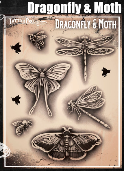 Tattoo Pro™ Wiser's Airbrush TattooPro Stencil – Dragonfly And Moth 3 Tattoo Pro™ Wiser's Airbrush TattooPro Stencil – Dragonfly And Moth