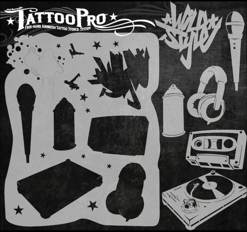 Tattoo Pro™ Wiser's Airbrush TattooPro Stencil – Hip Hop 4 Tattoo Pro™ Wiser's Airbrush TattooPro Stencil – Hip Hop - Afbeelding 2