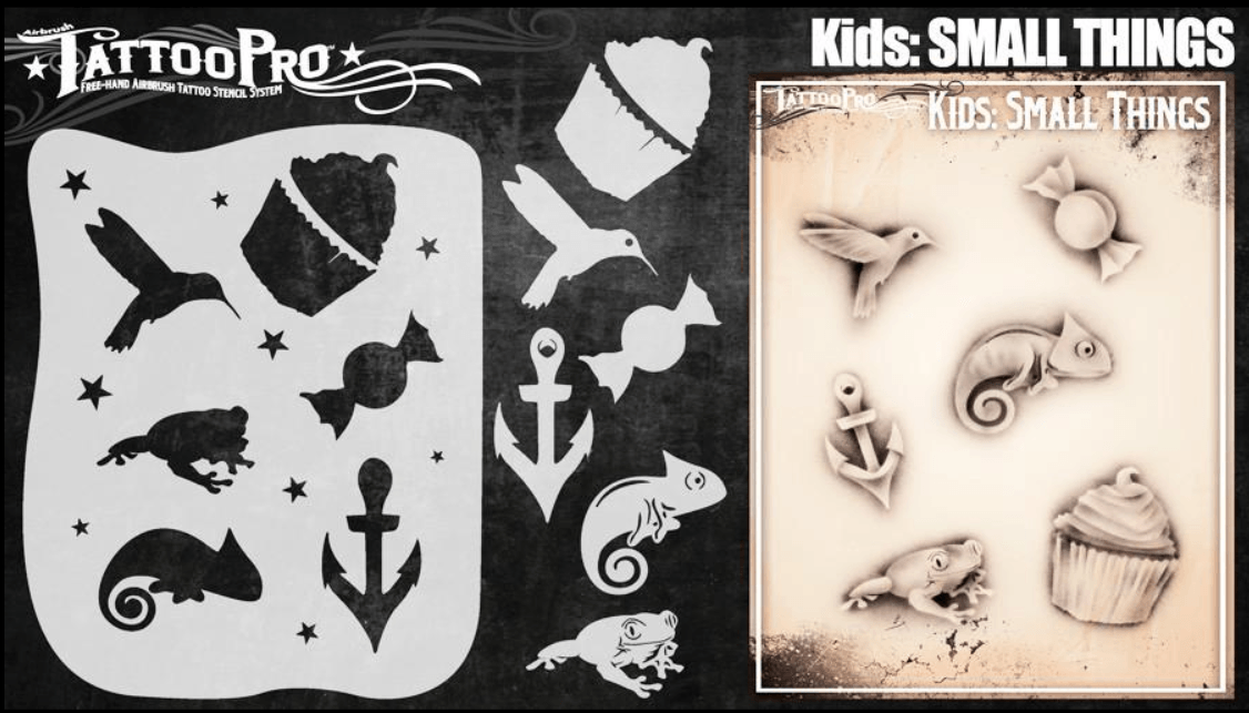 Tattoo Pro™ Wiser's Airbrush TattooPro Stencil – KIDS Small Things 4 Tattoo Pro™ Wiser's Airbrush TattooPro Stencil – KIDS Small Things - Afbeelding 2