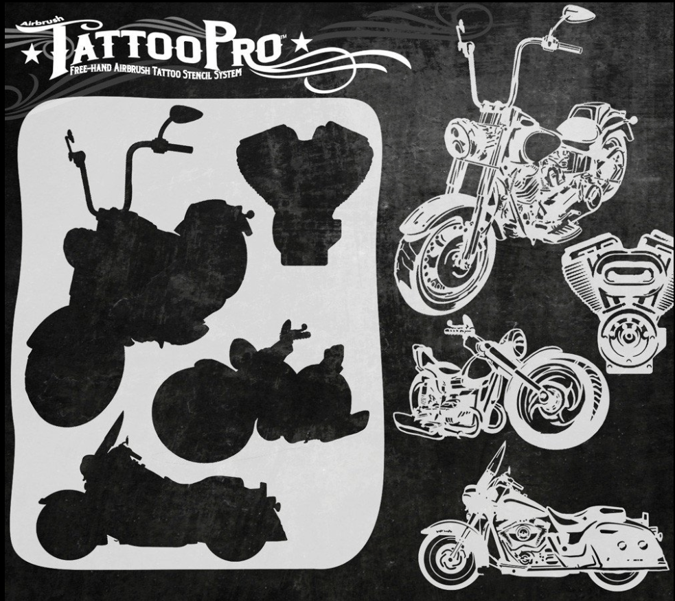 Tattoo Pro™ Wiser's Airbrush TattooPro Stencil – Motorcycles 4 Tattoo Pro™ Wiser's Airbrush TattooPro Stencil – Motorcycles - Afbeelding 2