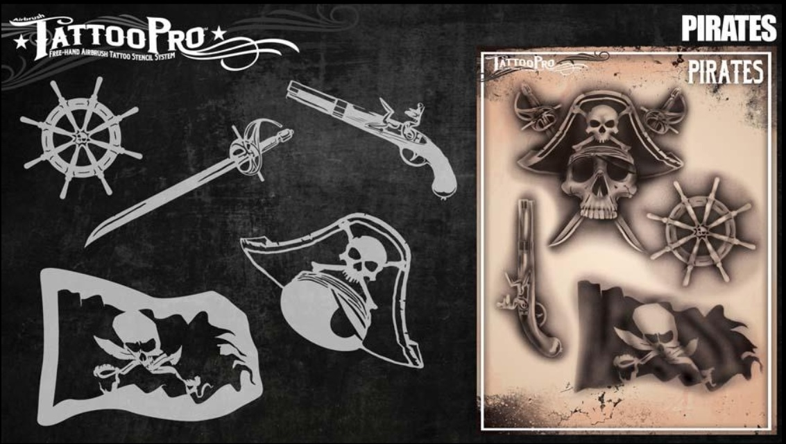 Tattoo Pro™ Wiser's Airbrush TattooPro Stencil – Pirates 4 Tattoo Pro™ Wiser's Airbrush TattooPro Stencil – Pirates - Afbeelding 2